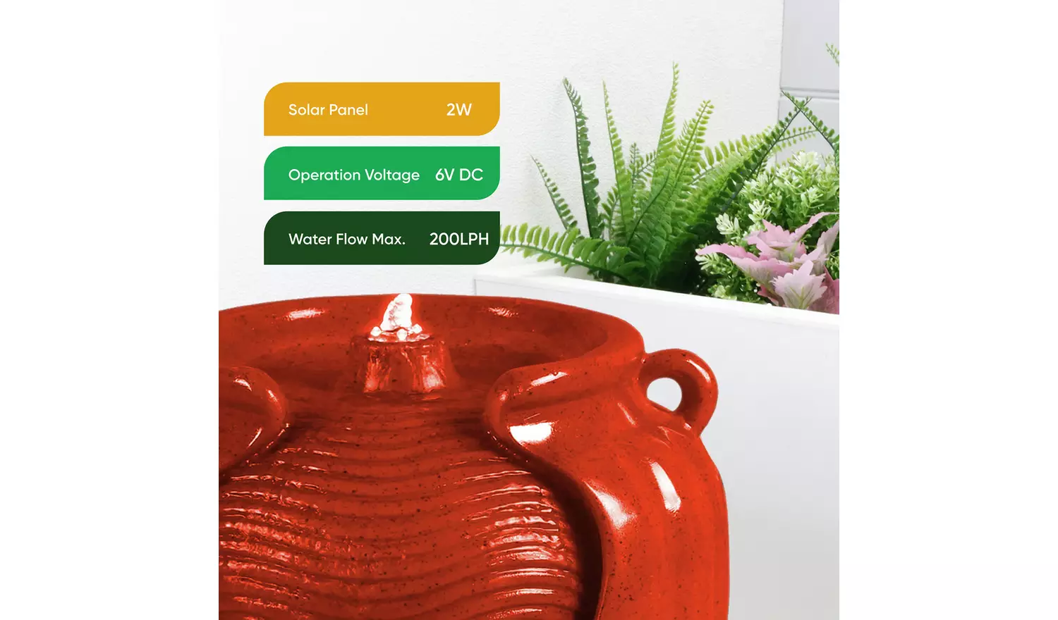 Streetwize On-Demand Solar Water Feature - Red Vase