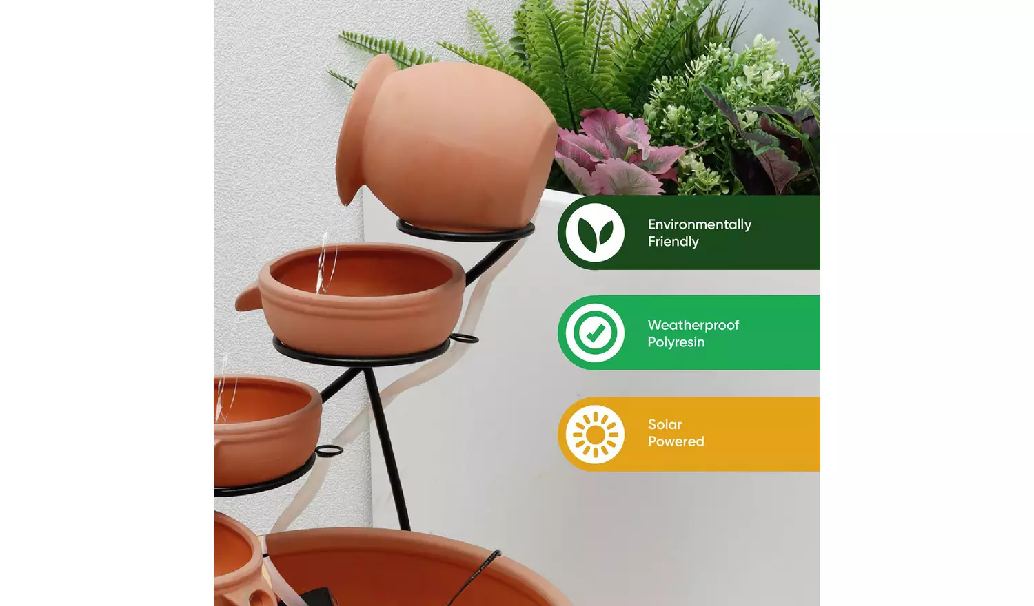 Streetwize Solar-Powered Water Feature - Terracotta Pots