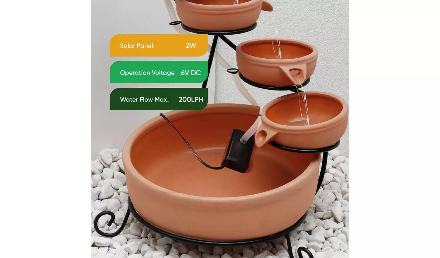 Streetwize Solar-Powered Water Feature - Terracotta Pots