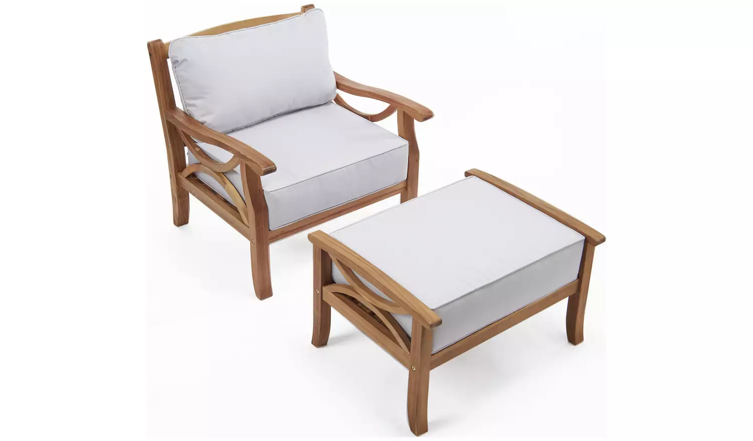 Greenhurst Sorrento Wooden Garden Chair with Stool - Natural