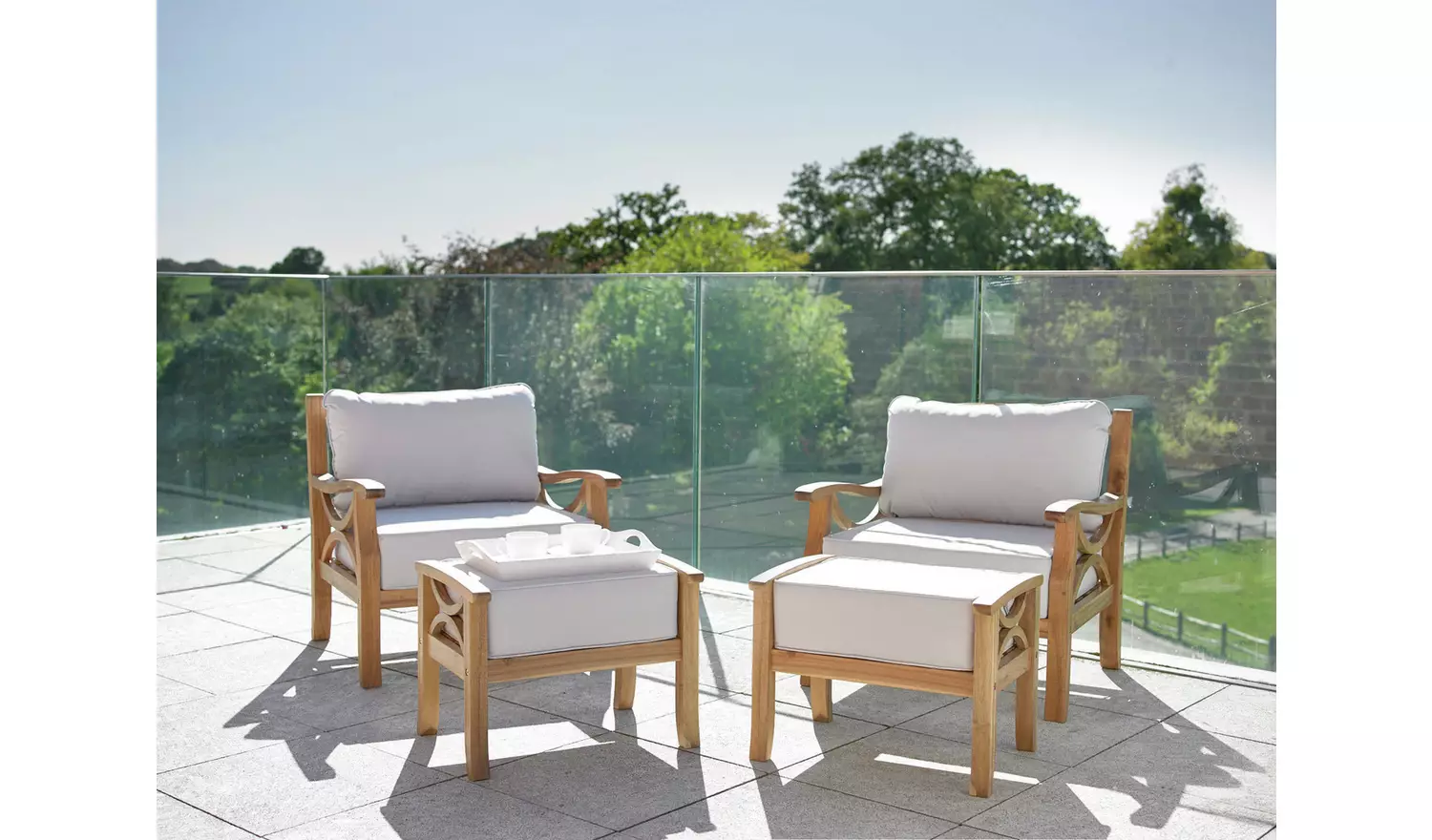 Greenhurst Sorrento Wooden Garden Chair with Stool - Natural