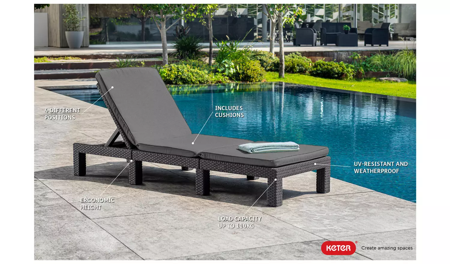 Keter Daytona Rattan Effect Sun Lounger - Graphite