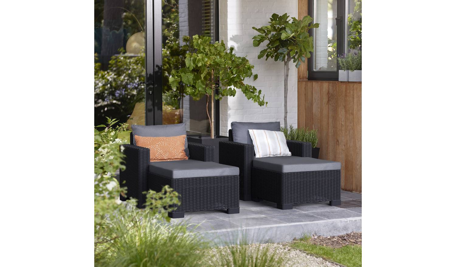 Keter California Set of 2 Rattan Effect Sun Loungers - Grey