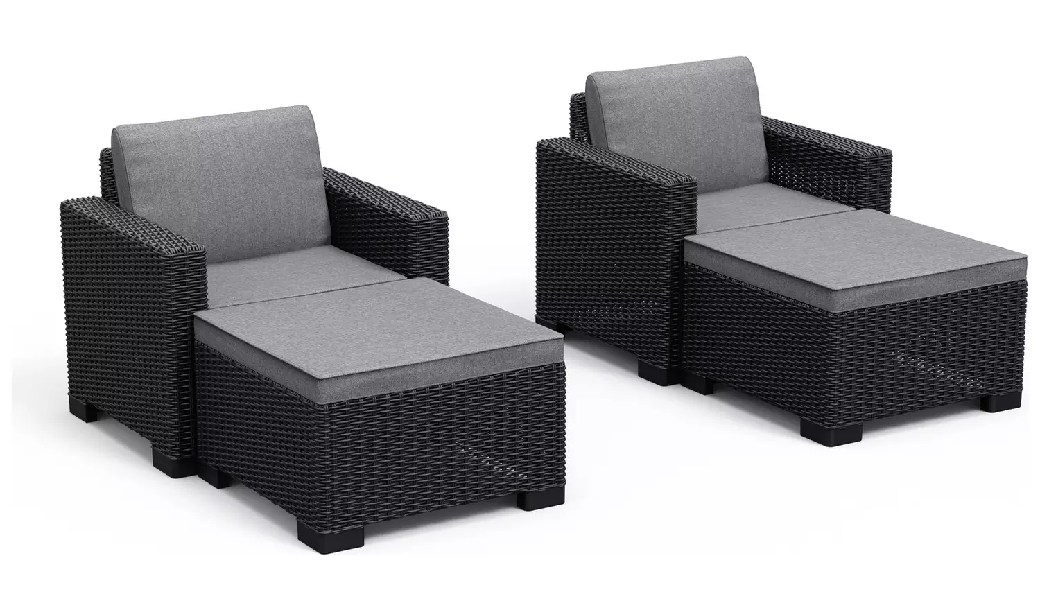 Keter California Set of 2 Rattan Effect Sun Loungers - Grey