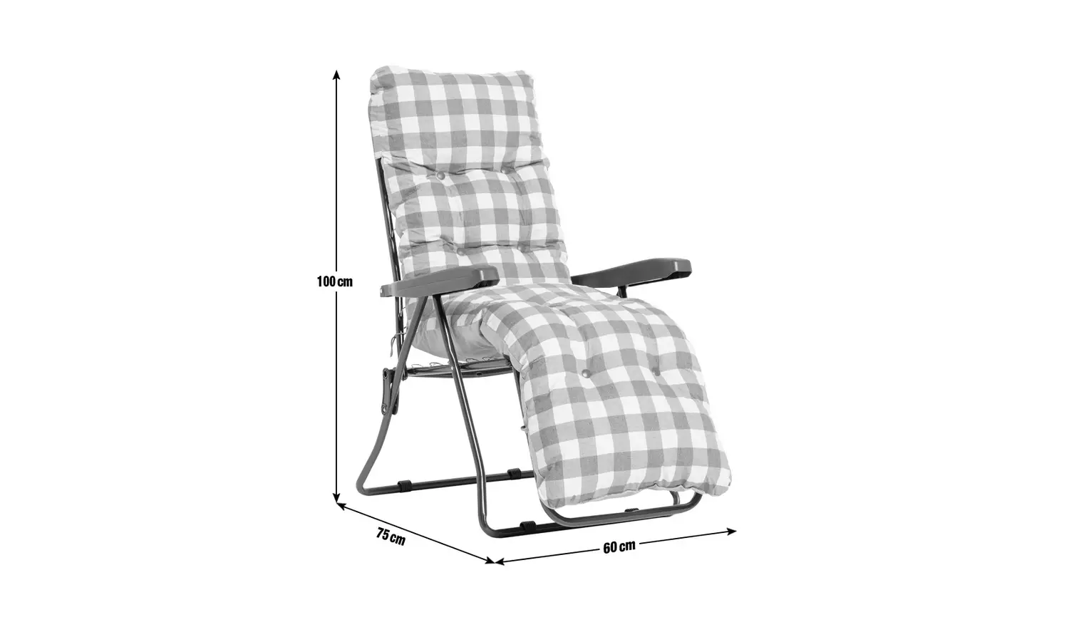 Argos Home Check Folding Recliner Garden Chair - Grey