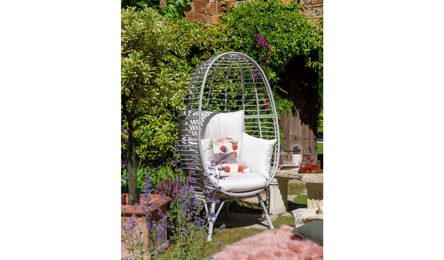 Habitat Kora Rattan Effect Garden Egg Chair - Grey