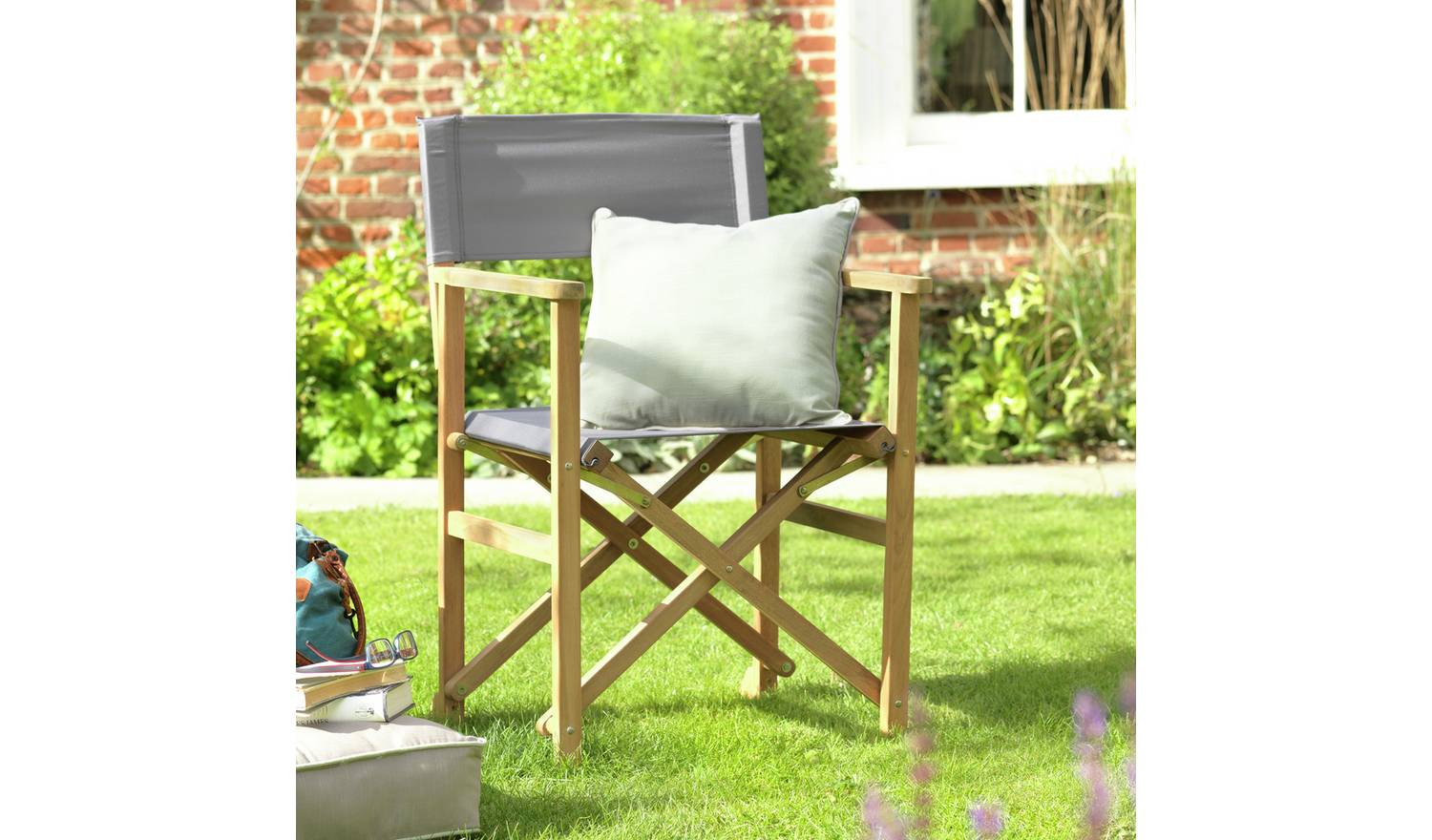 Habitat Folding Wooden Garden Director Chair - Charcoal