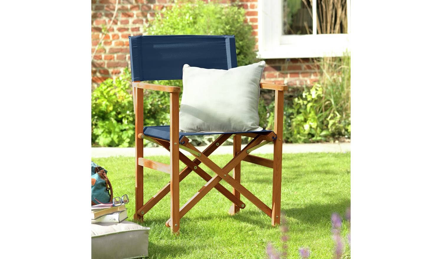 Habitat Folding Wooden Garden Director Chair - Blue
