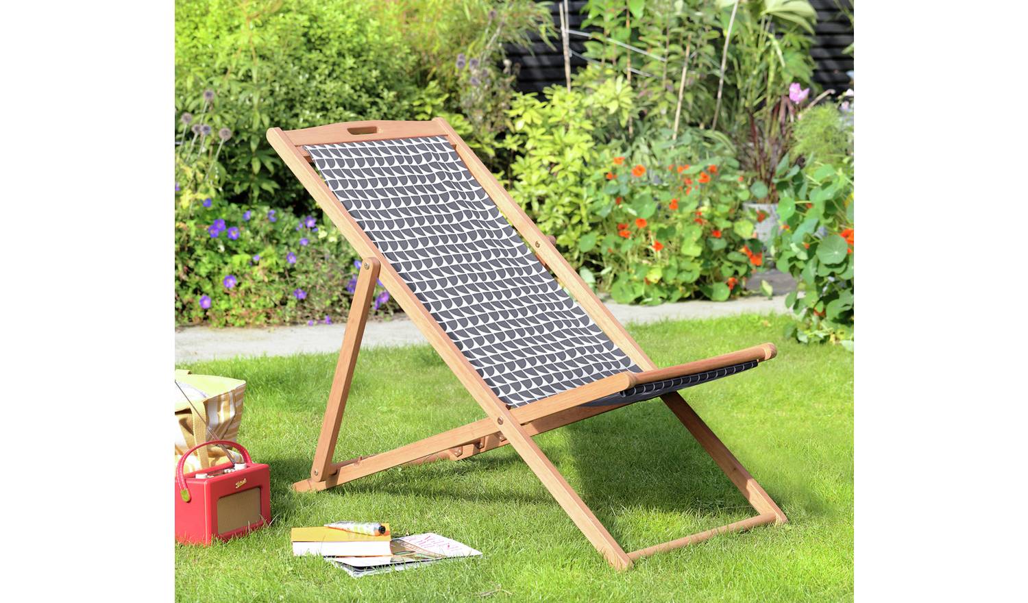 Habitat Folding Wooden Garden Deck Chair - Charcoal