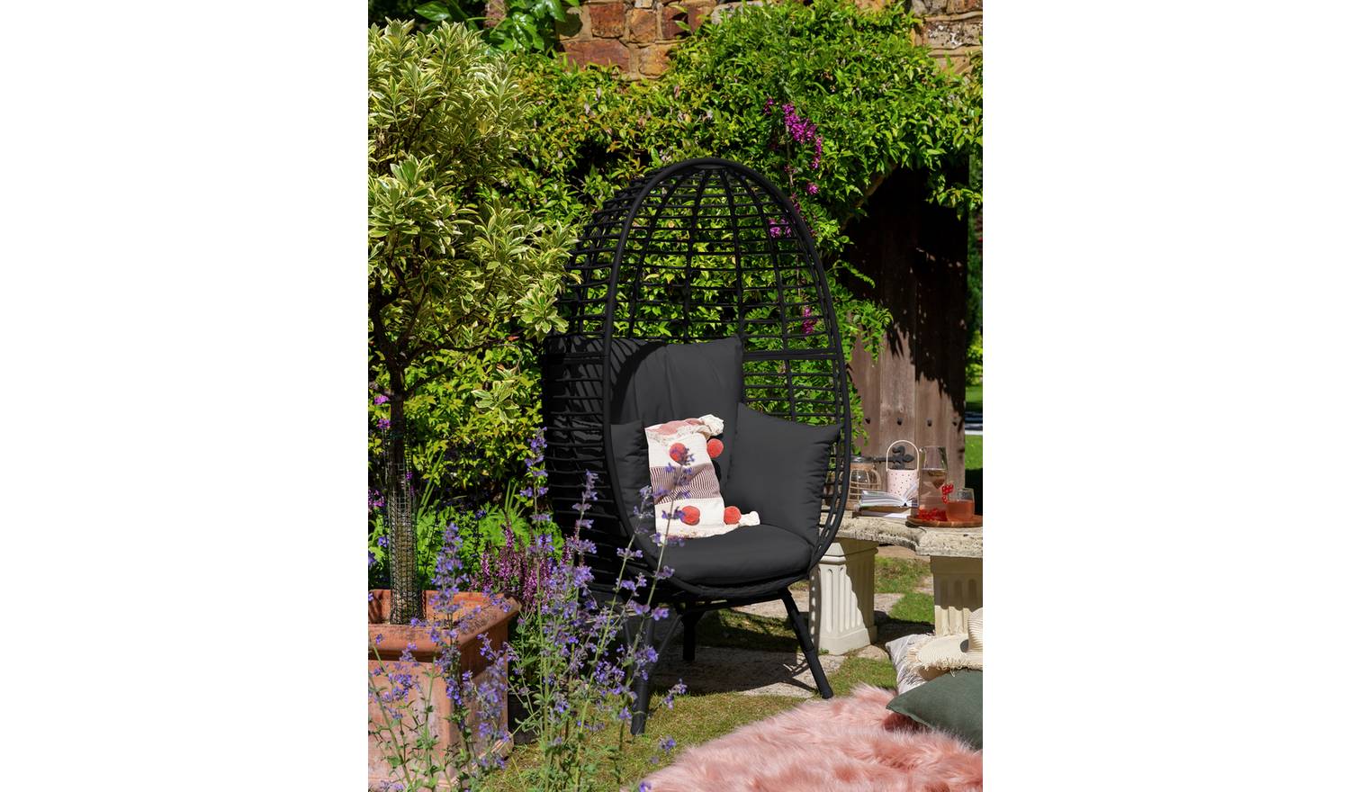 Habitat Kora Rattan Effect Garden Egg Chair - Black