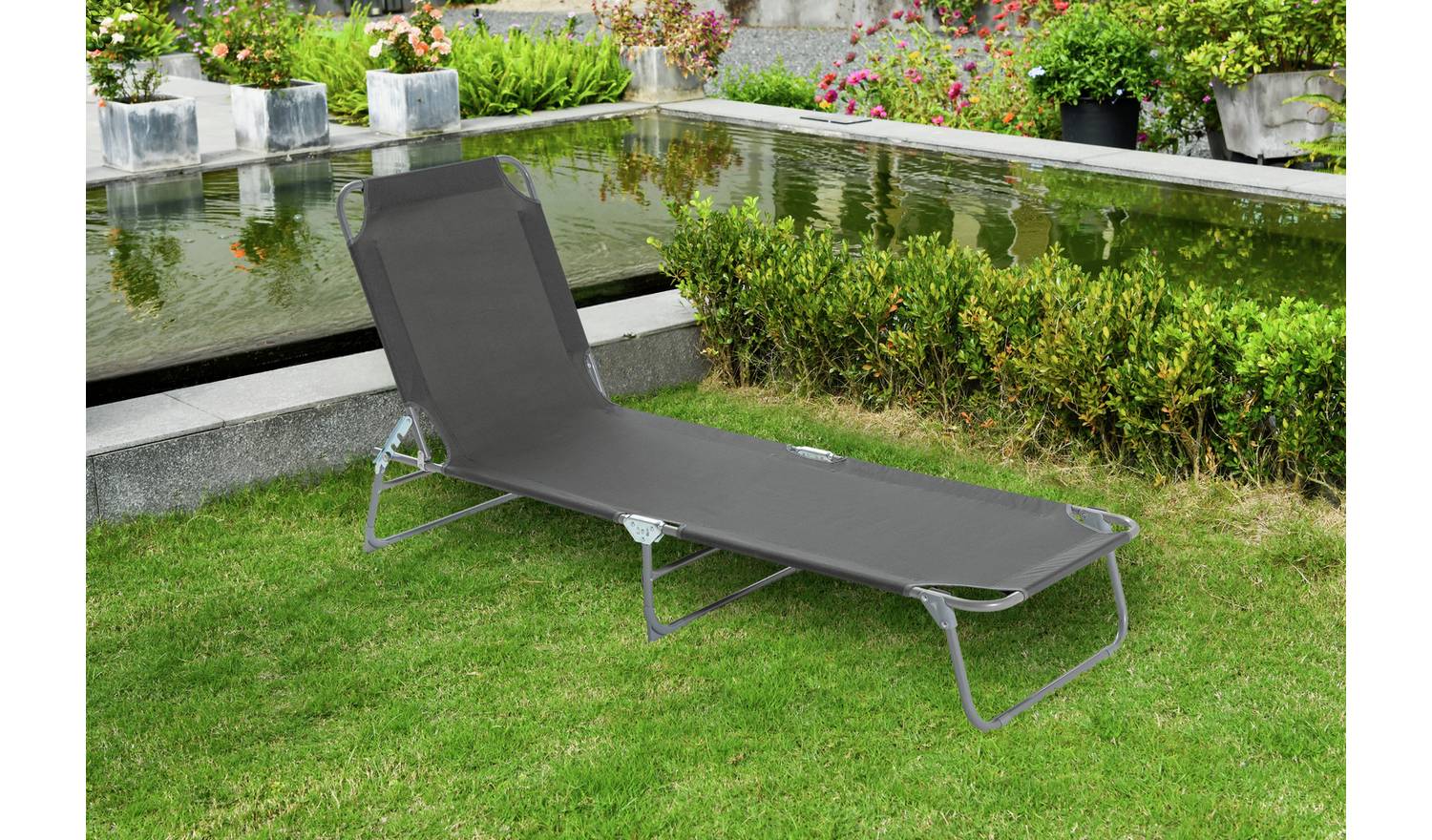 Habitat Folding Metal Sun Lounger - Charcoal