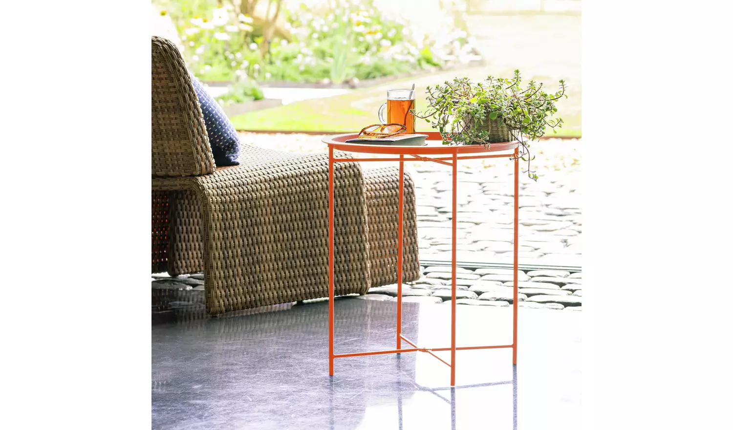 Habitat Pula Folding Metal Garden Side Table - Orange