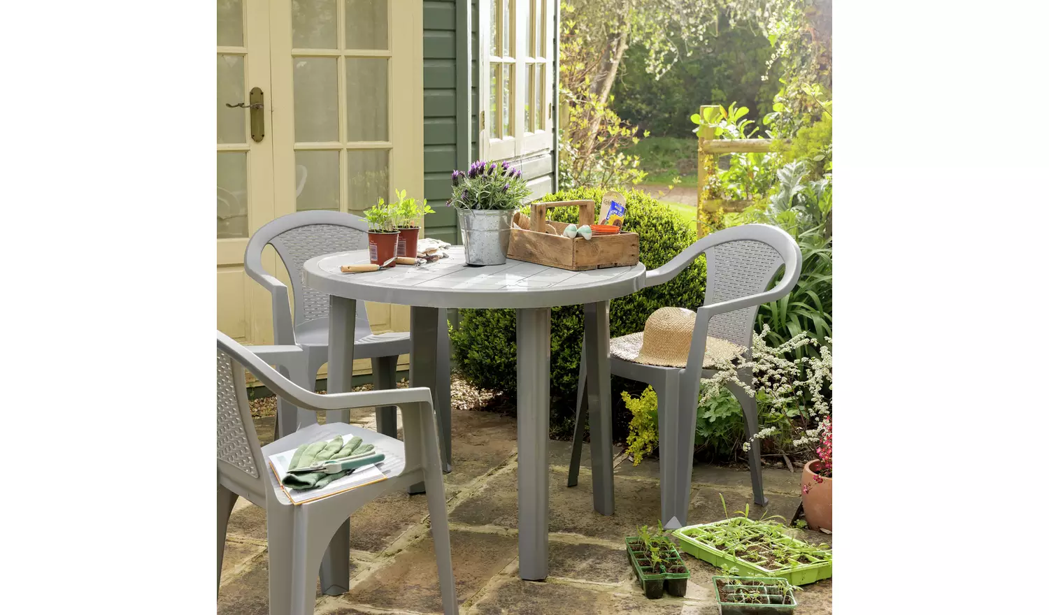 Argos Home 4 Seater Round Plastic Garden Table - Grey