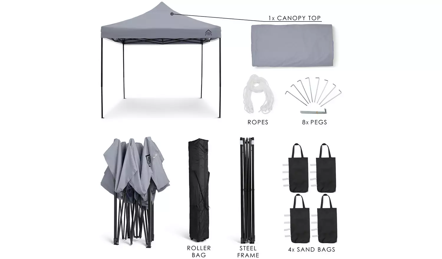 All Seasons 3m x 3m Pop Up Garden Gazebo - Metallic Grey
