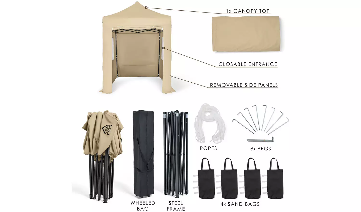 All Seasons 3m x 2m Pop Up Garden Gazebo & Side Panels-Beige