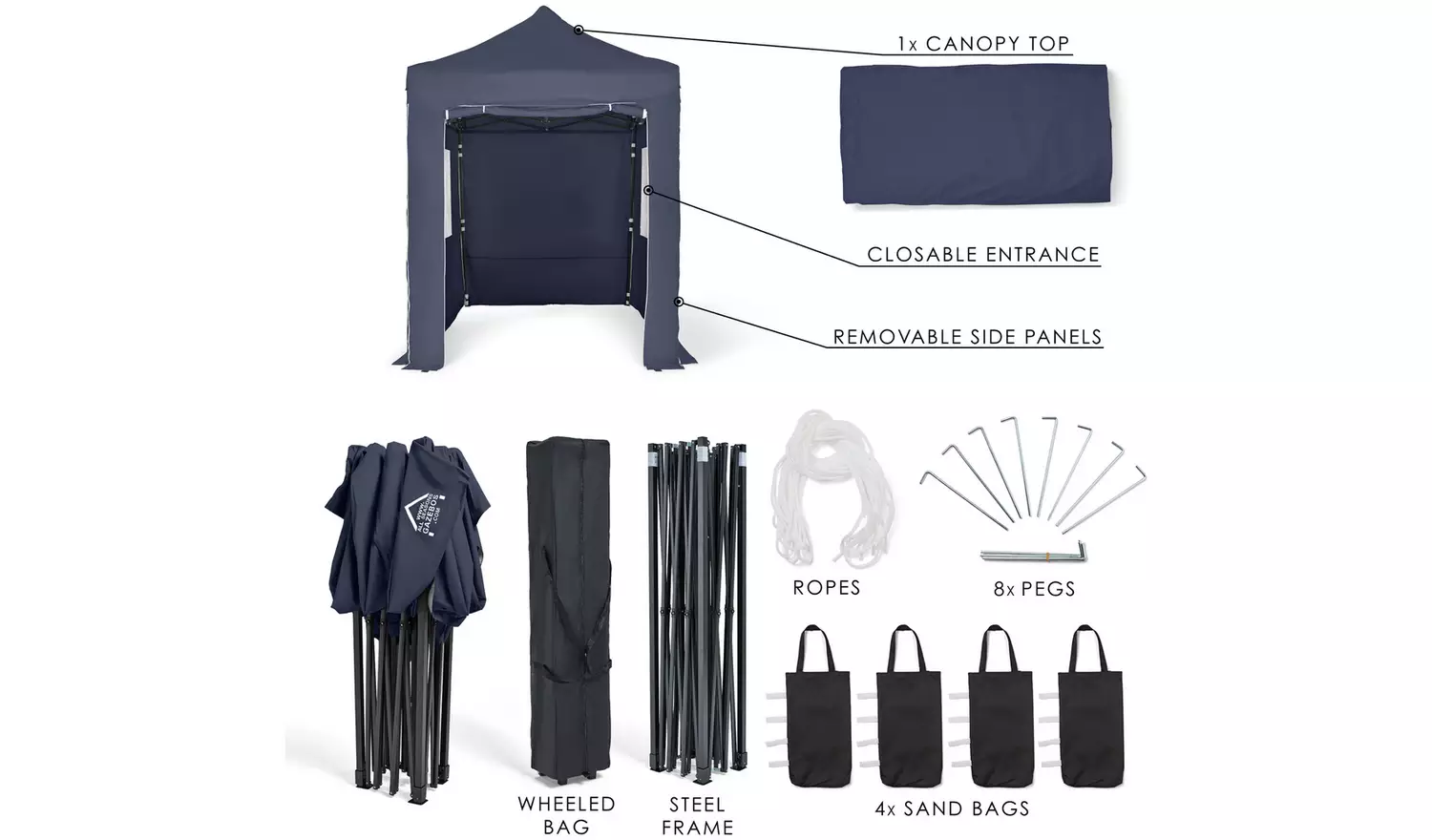 All Seasons 3m x 2m Pop Up Garden Gazebo & Side Panels -Navy