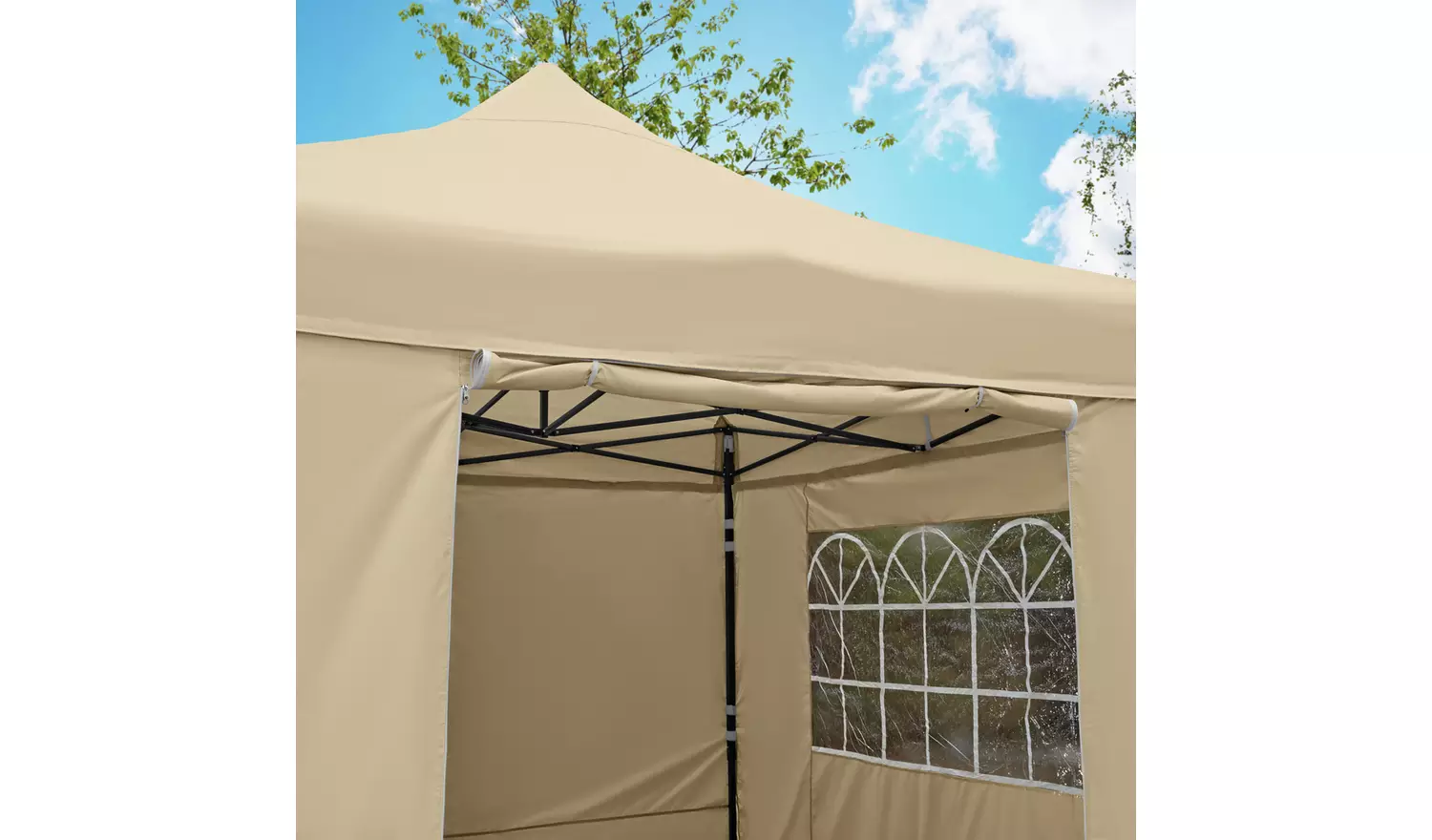 All Seasons 3m x 3m Pop Up Garden Gazebo & Side Panels-Beige
