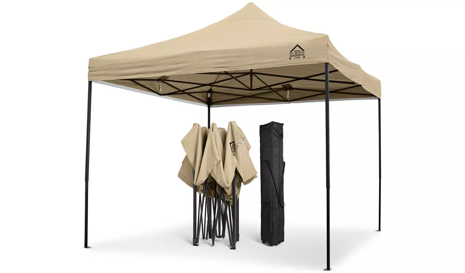 All Seasons 3m x 3m Pop Up Garden Gazebo & Side Panels-Beige