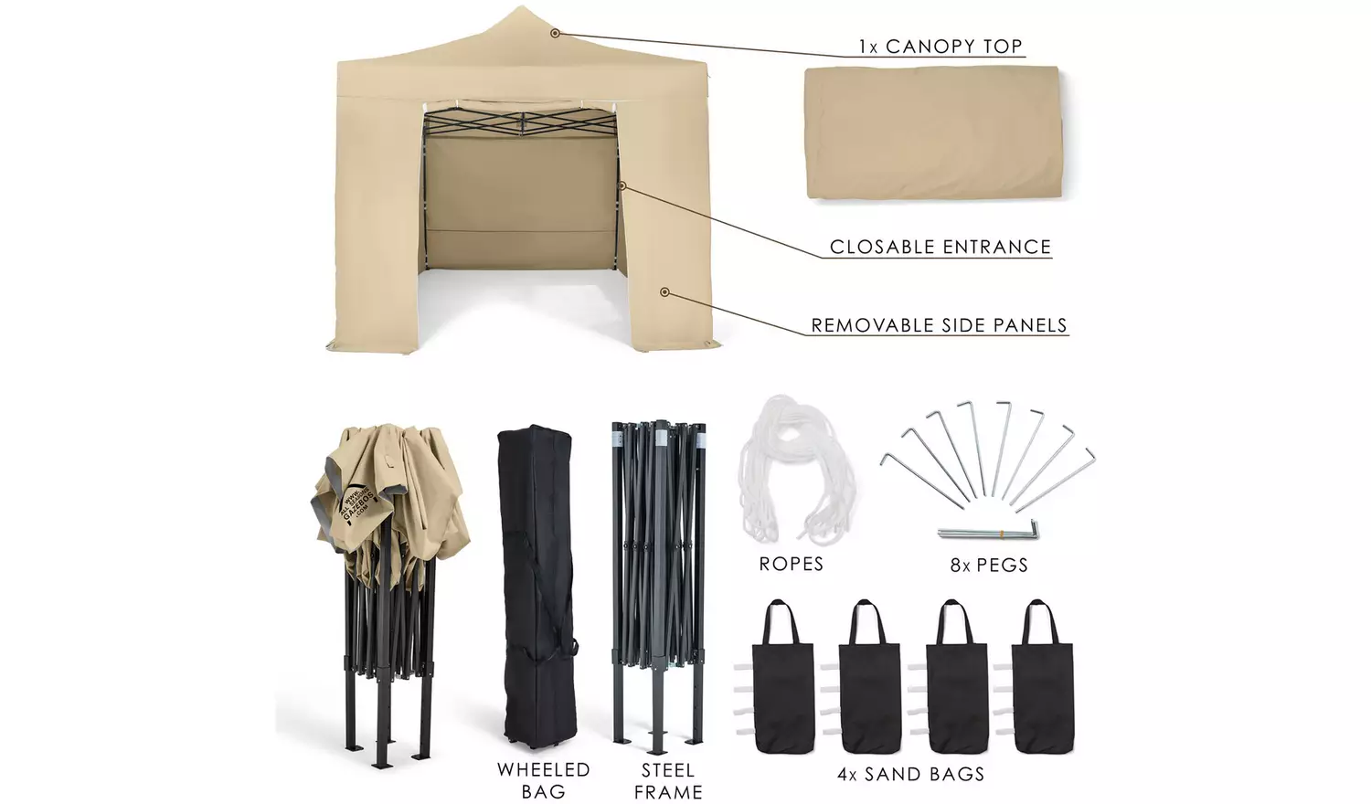 All Seasons 3mx4.5m Pop Up Garden Gazebo & Side Panels-Beige