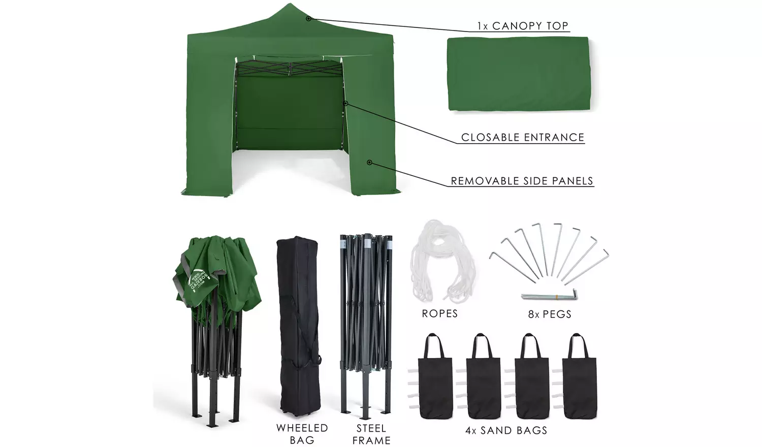 All Seasons 3mx4.5m Pop Up Garden Gazebo & Side Panels-Green