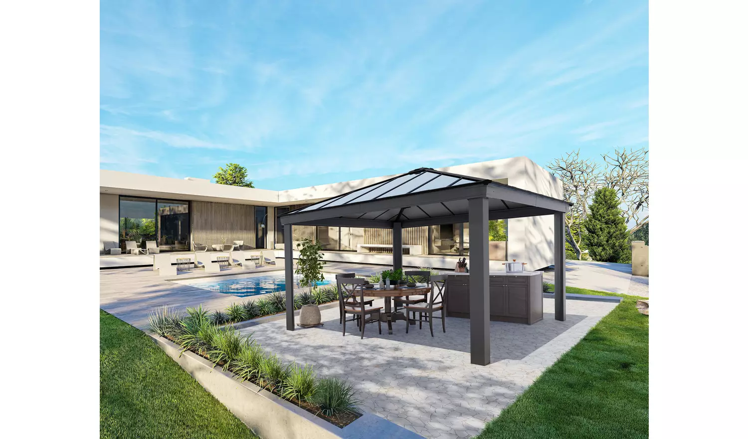 Palram Canopia Dallas Grey Garden Gazebo 14 x 14ft