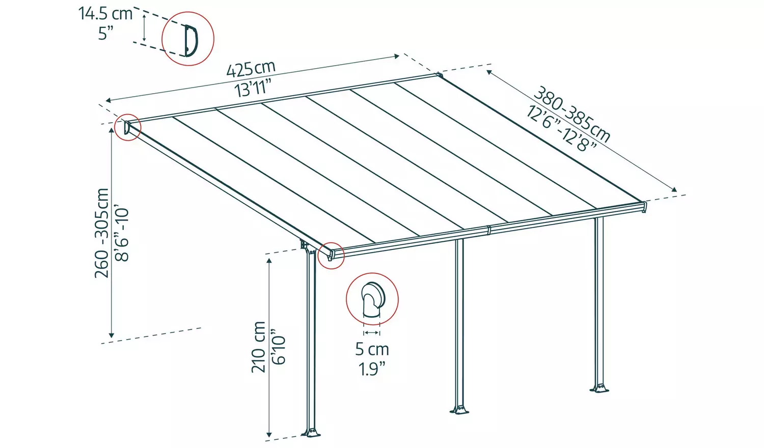 Palram Canopia Feria 4 x 4.25m Patio Cover Grey Clear