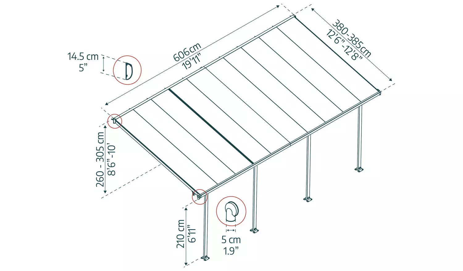 Palram Canopia Feria 4 x 6.06m Patio Cover White Clear