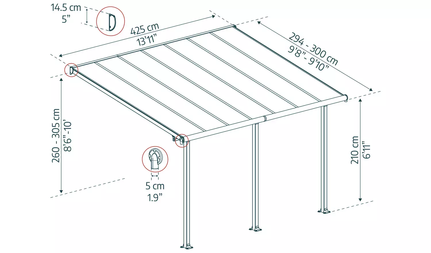 Palram Canopia Olympia 3 x 4.25m Patio Cover Grey Clear