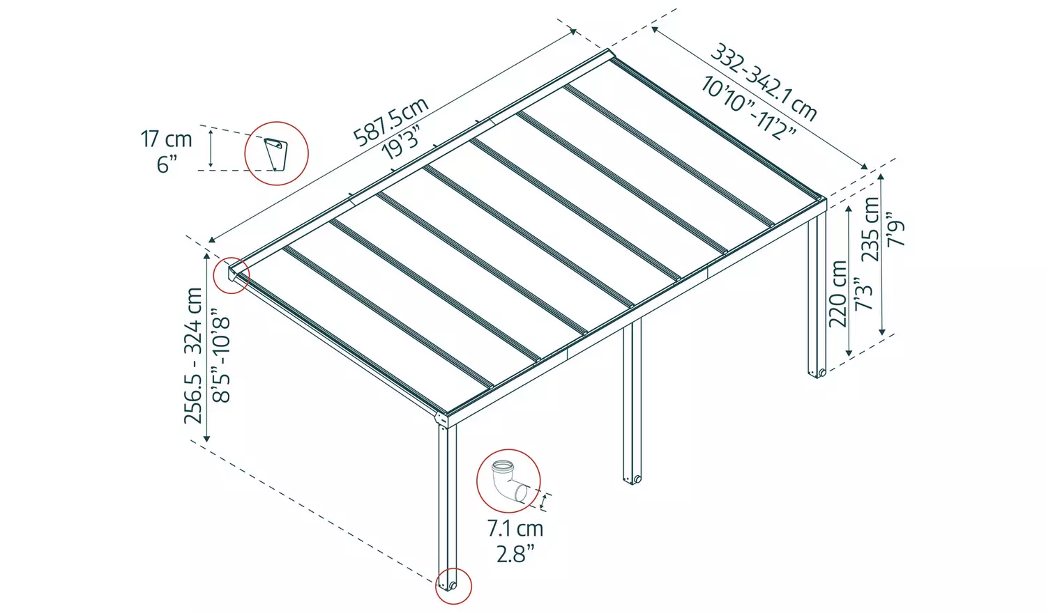 Palram Canopia Stockholm 3.4 x 5.9m Patio Cover Grey Clear