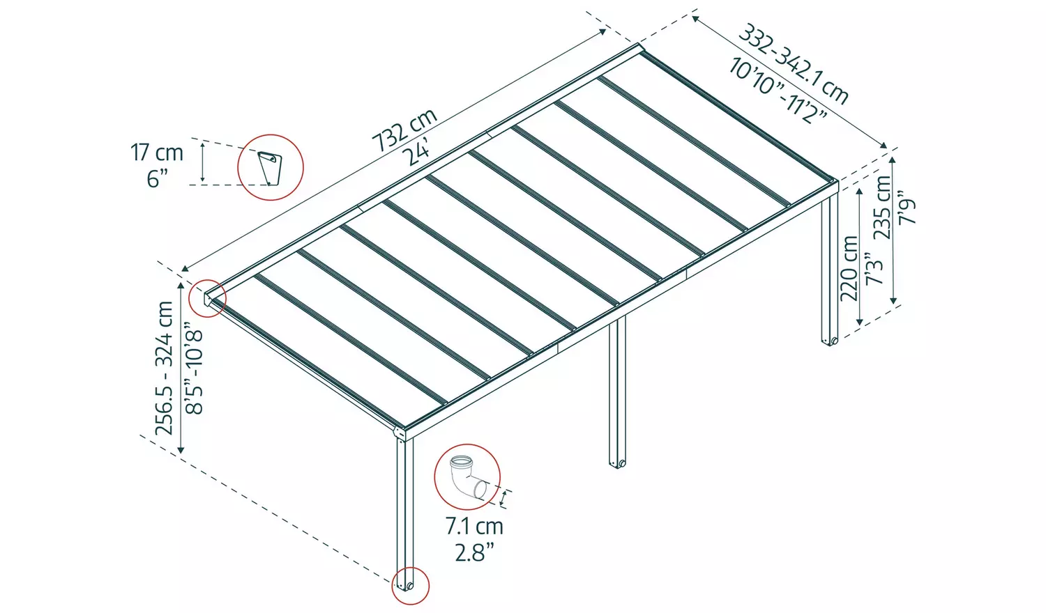 Palram Canopia Stockholm 3.4 x 7.4m Patio Cover Grey Clear