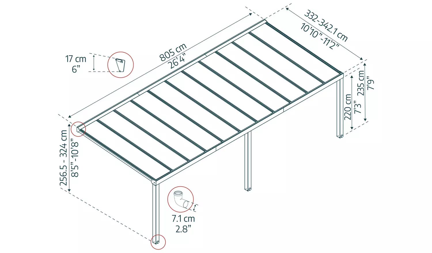 Palram Canopia Stockholm 3.4 x 8.1m Patio Cover Grey Clear