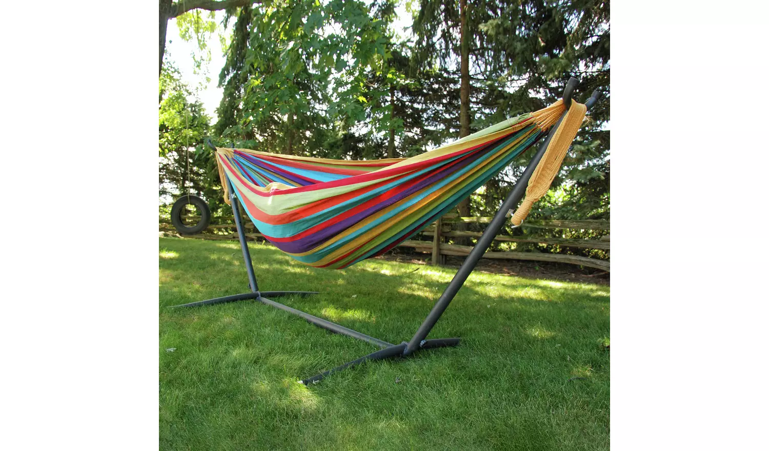 Vivere Tropical Double Hammock with Metal Stand