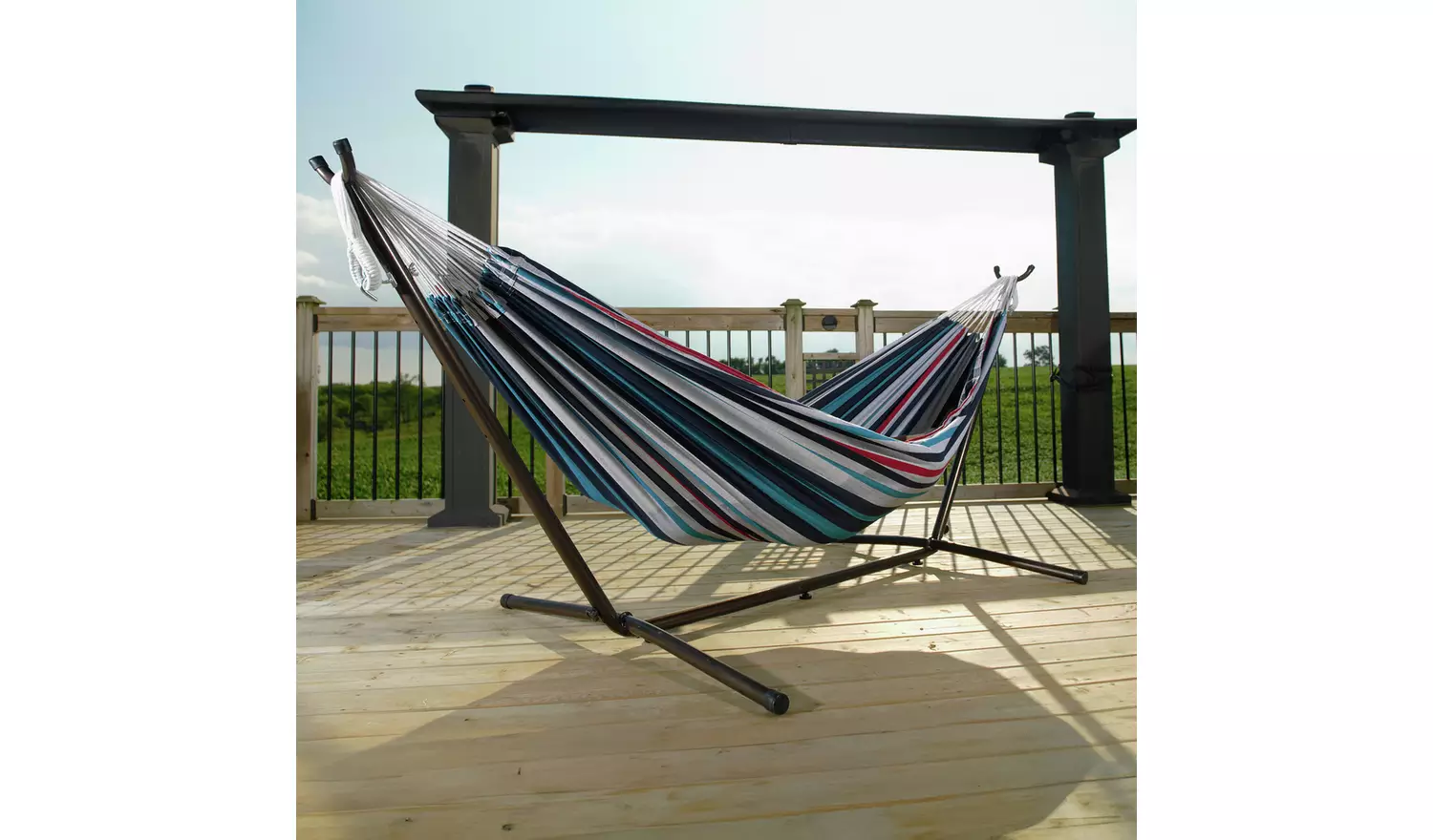 Vivere Denim Double Hammock with Metal Stand