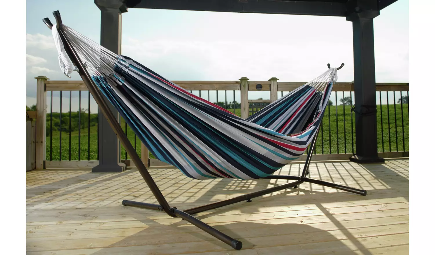 Vivere Denim Double Hammock with Metal Stand