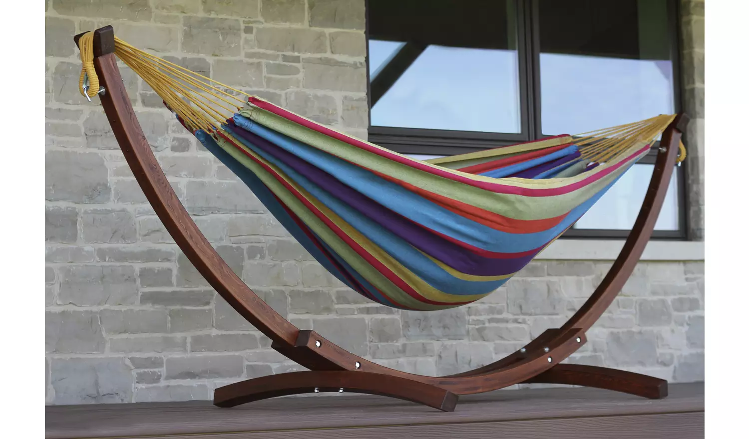 Vivere Tropical Double Hammock with Wooden Stand