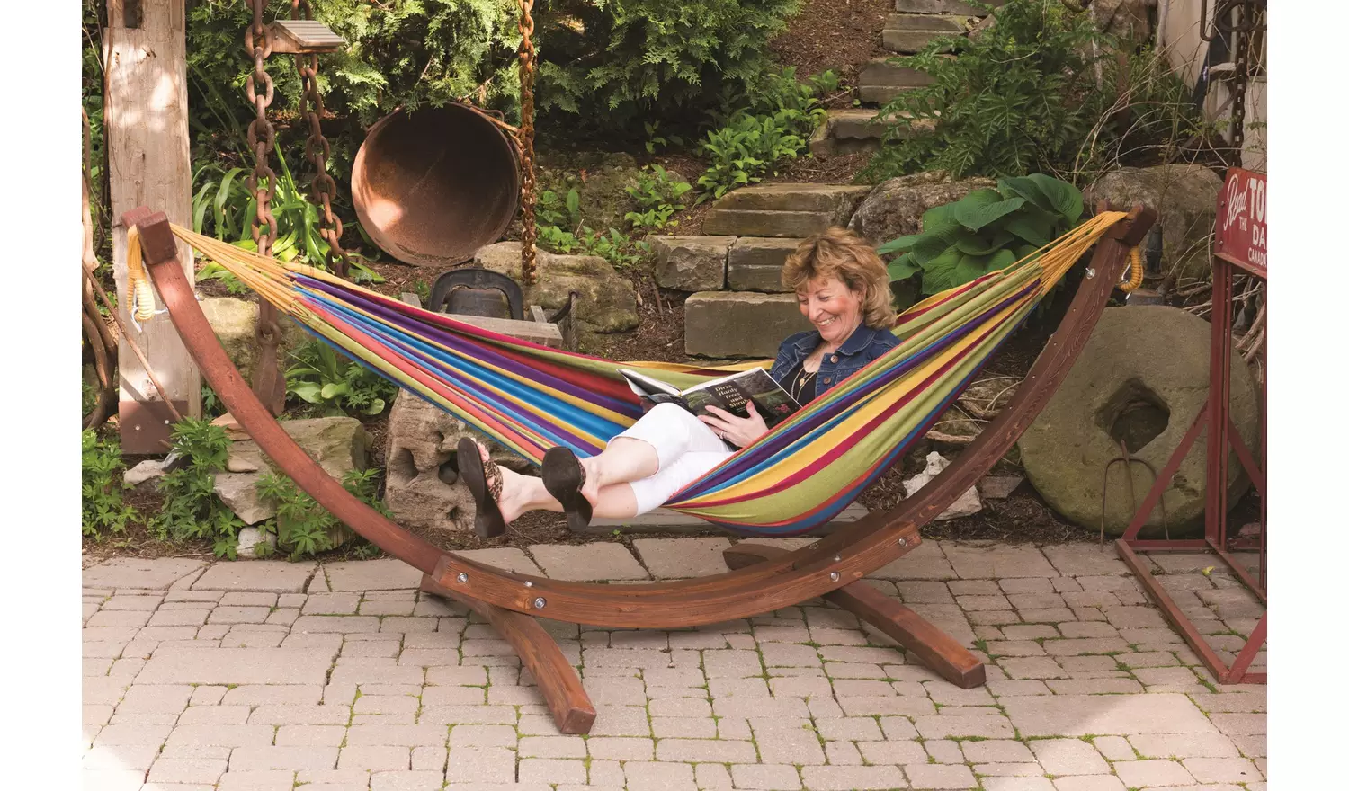 Vivere Tropical Double Hammock with Wooden Stand
