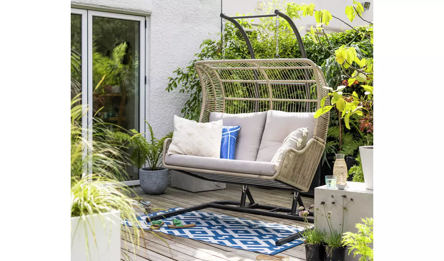 Habitat Malta Double Steel Garden Hanging Chair - Beige