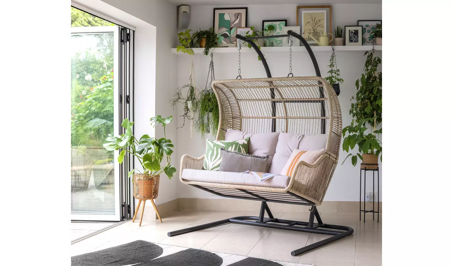 Habitat Malta Double Steel Garden Hanging Chair - Beige