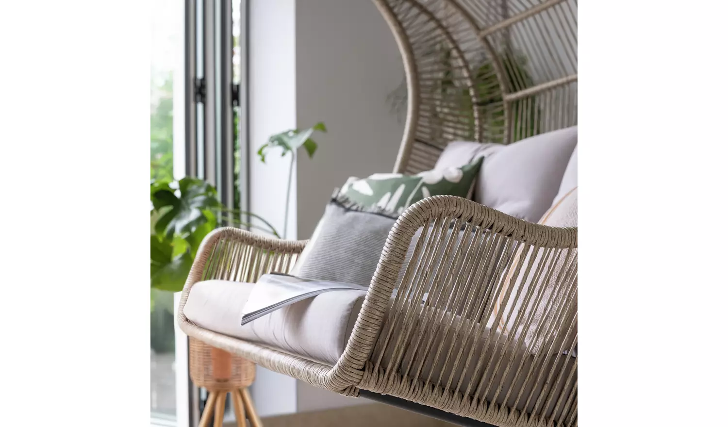 Habitat Malta Double Steel Garden Hanging Chair - Beige