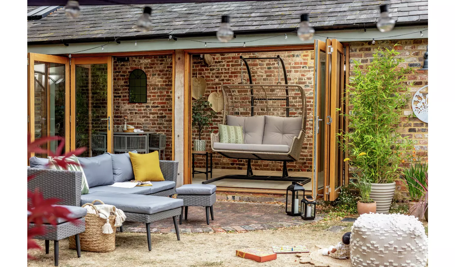 Habitat Malta Double Steel Garden Hanging Chair - Beige