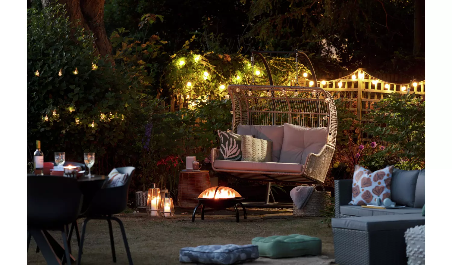 Habitat Malta Double Steel Garden Hanging Chair - Beige