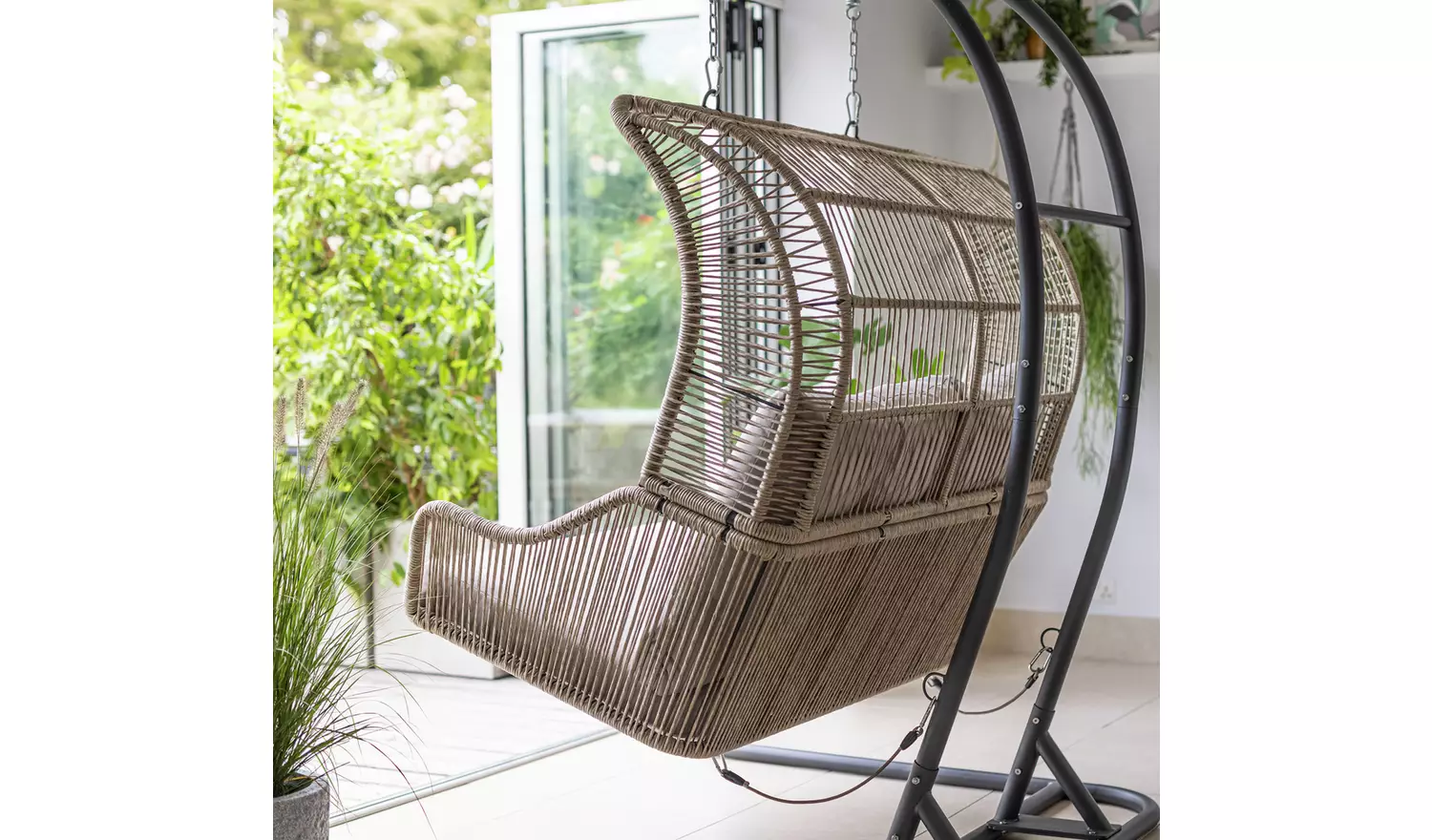 Habitat Malta Double Steel Garden Hanging Chair - Beige