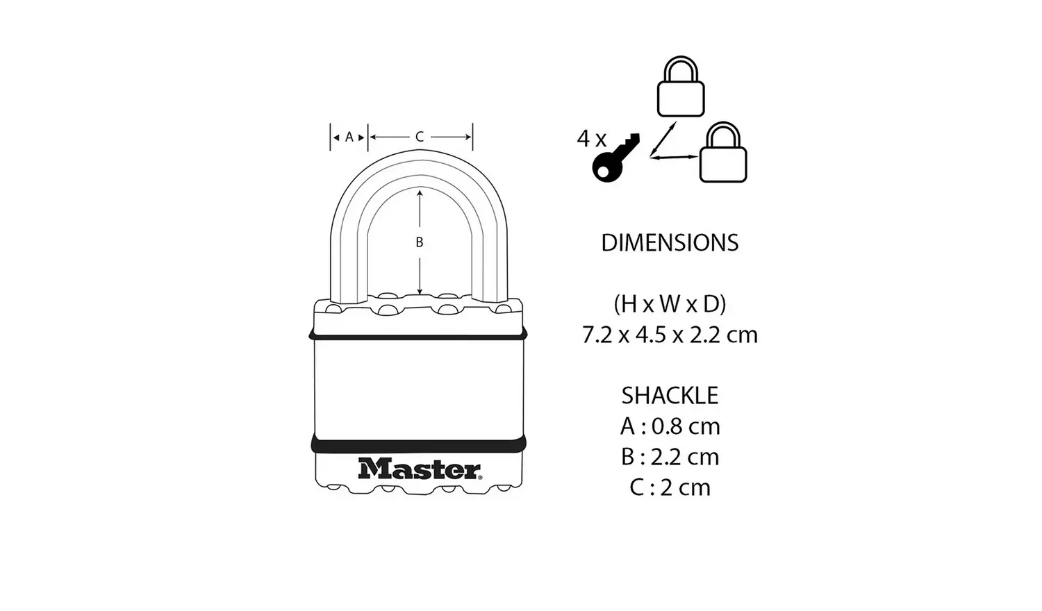 Master Lock Excell 45mm Laminated Padlock - Pack of 2