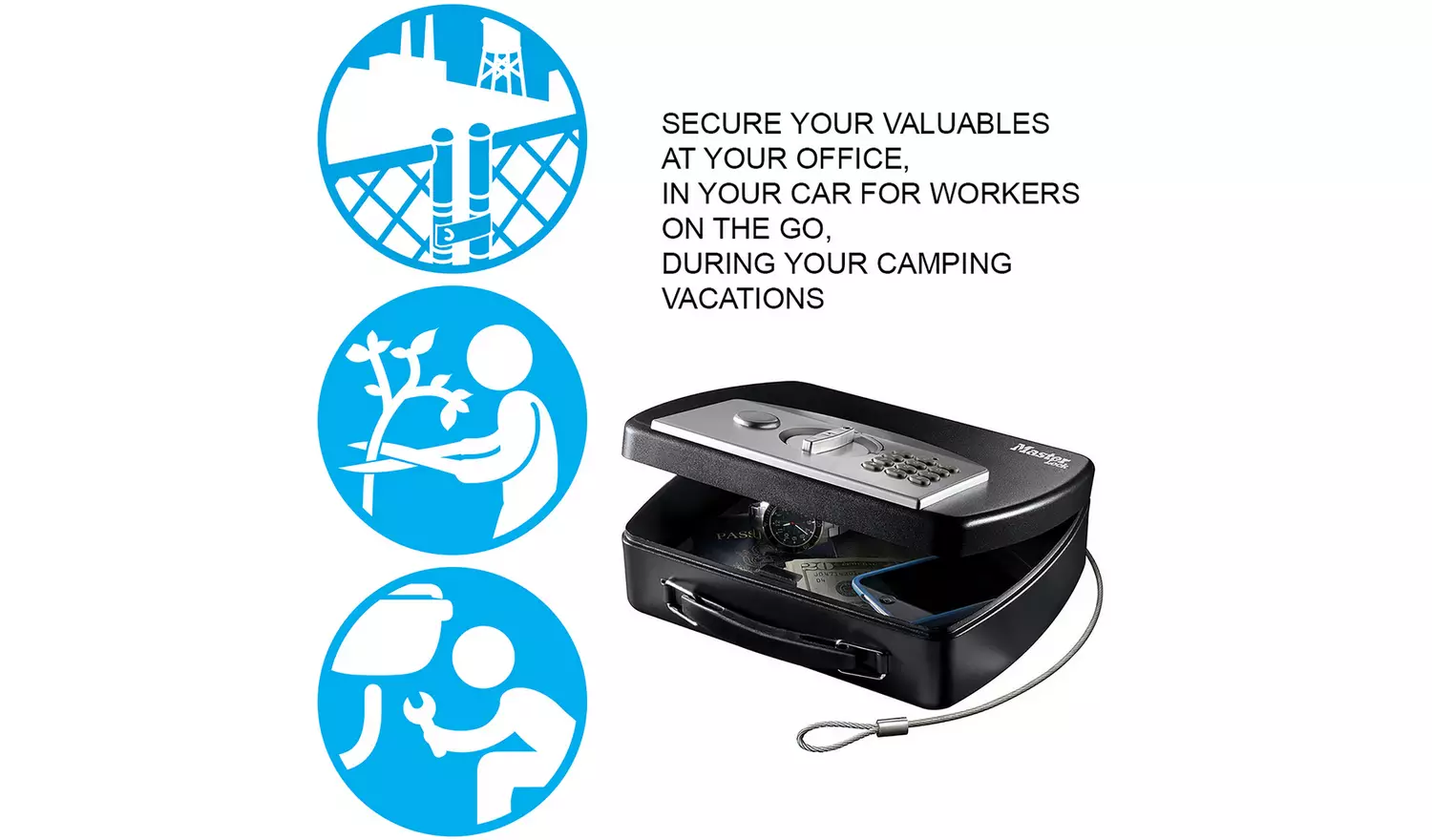 Master Lock Portable Safe Electronic Combination With Cable