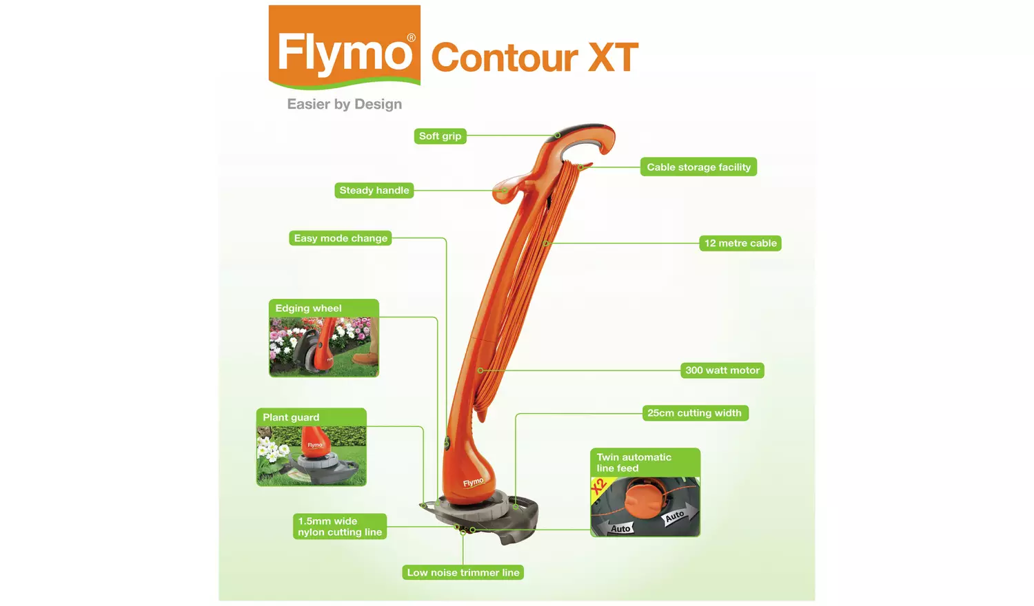 Flymo Contour XT 25cm Corded Grass Trimmer - 300W