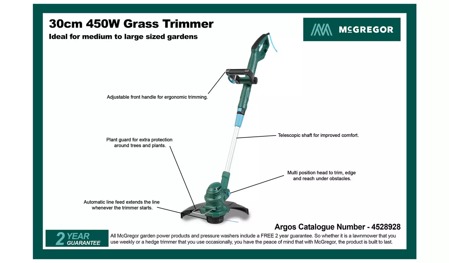 McGregor 30cm Corded Grass Trimmer - 450W