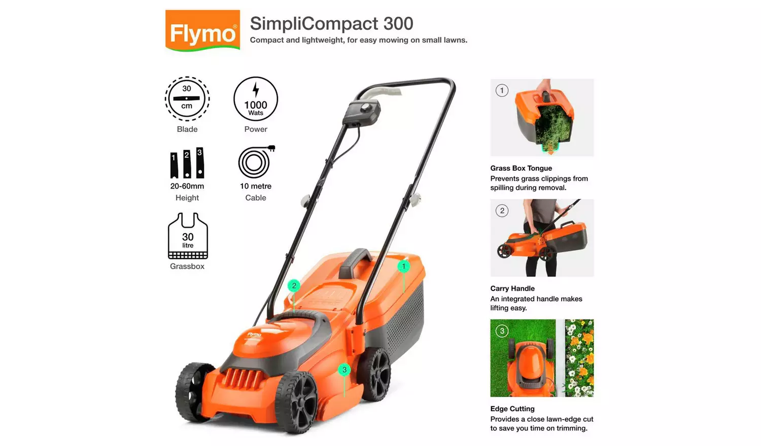 Flymo 30cm Corded Compact and Mini Grass Trimmer - 1000W