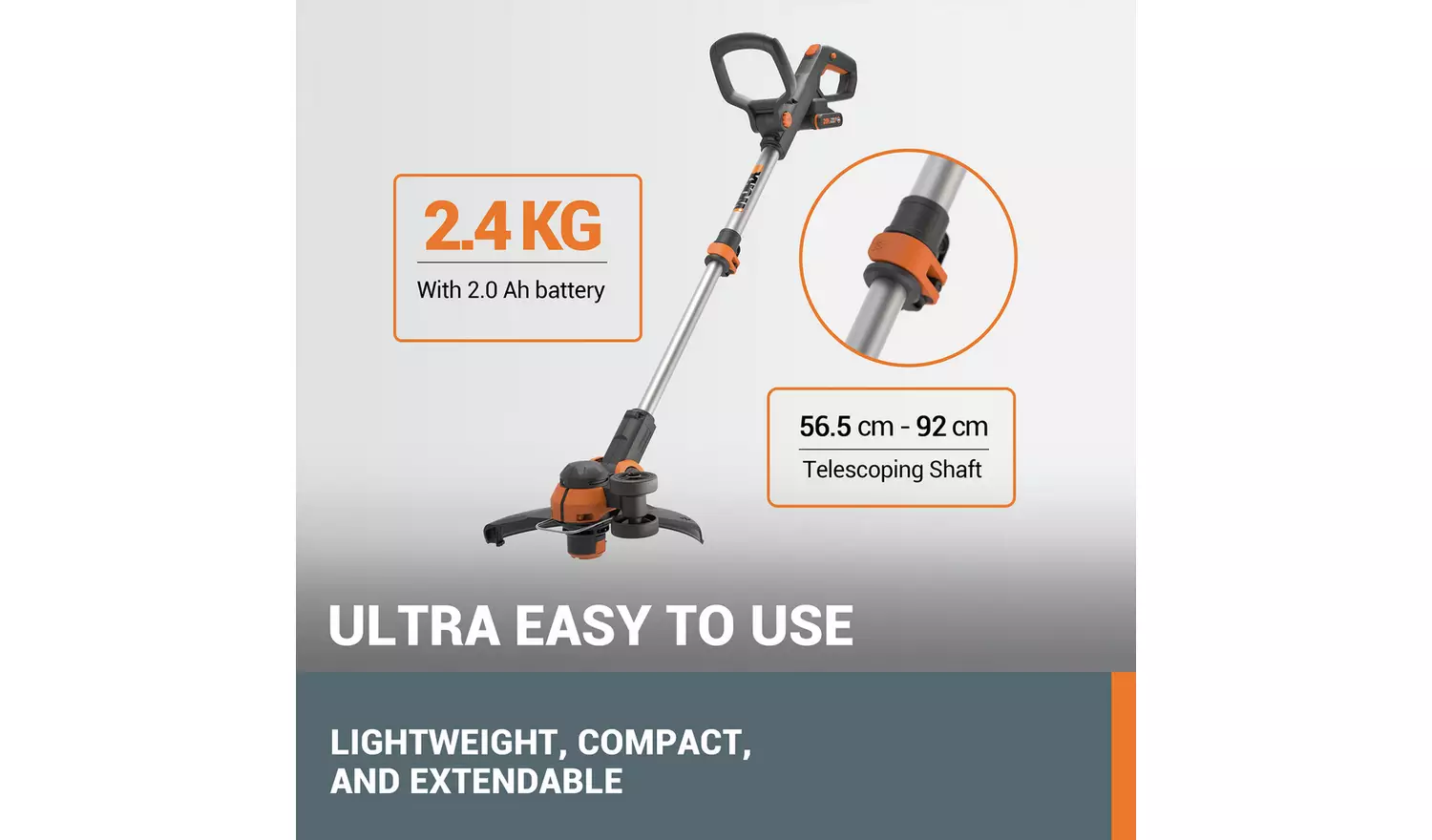 Worx 30cm Cordless Grass Trimmer with 2 Batteries - 20V