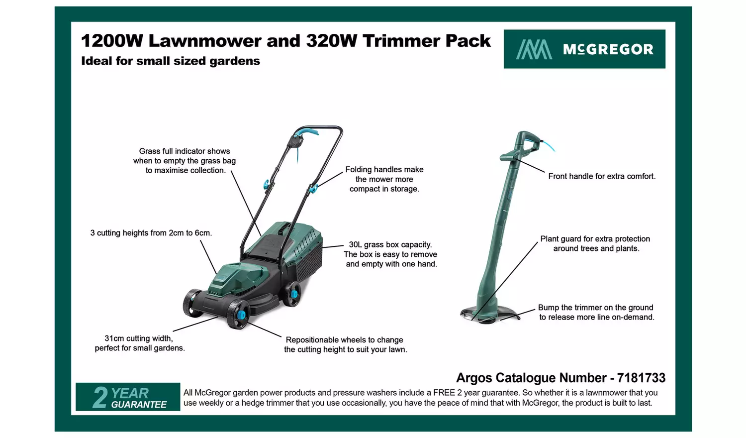 McGregor 31cm 1200W Electric Mower & 23cm 320W Grass Trimmer