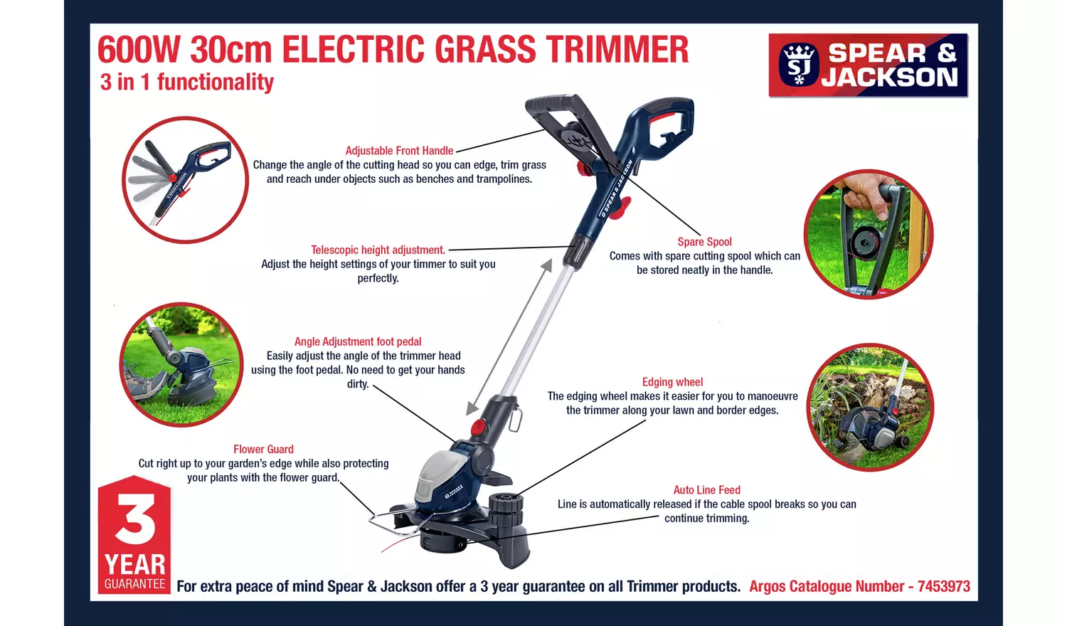 Spear & Jackson 30cm Corded Grass Trimmer - 600W